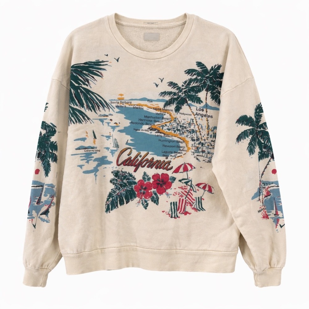 Vintage-Inspired California Graphic Sweatshirt - Cream